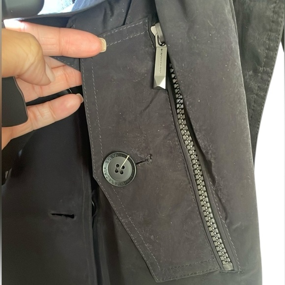 EUC BCBG black double breasted trench coat sz L - Picture 3 of 7